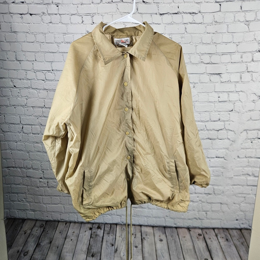Vintage Bridge Gate Tan Nylon Coaches Jacket Snap Front Windbreaker Large